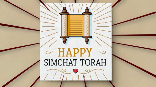 Simchat Torah Celebration Card with Torah Scroll Design
