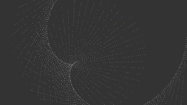 An abstract animated background featuring a dotted spiral pattern smoothly rotating clockwise on a dark gray backdrop. The dynamic circular motion creates a futuristic, minimal, and modern look.