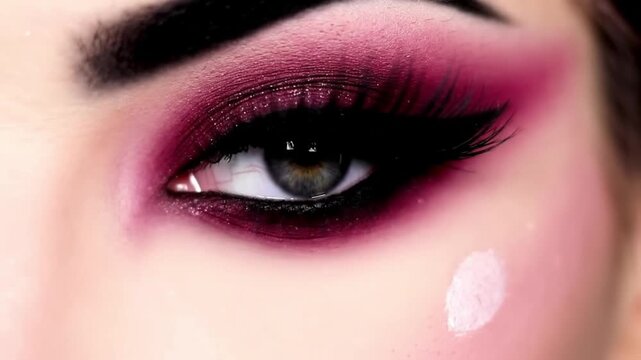 Macro Close Up of Dramatic Pink Smokey Eye Makeup.