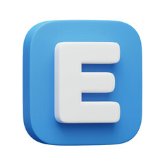 Letter E 3D Render on Blue Rounded Square a Design Element
