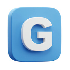 Letter G on Blue Square Icon 3D Render Graphic Resource for Design Projects