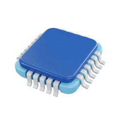 Modern Blue Computer Chip on a Black Background for High Tech Designs