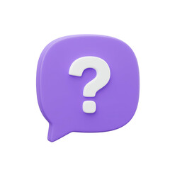 Question mark inside a purple speech bubble represents doubt and uncertainty rendering