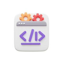 Software Development Illustration with Gears Code Snippet and Browser Window for Website Coding