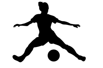 Silhouette of a female soccer player with legs apart, strategically protecting the ball