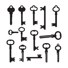 Antique Key Silhouettes – Medieval & Modern Vintage Keys Vector Set