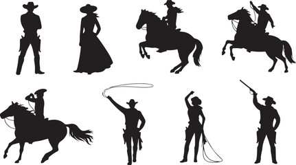 Cowboy and Cowgirl Silhouettes with Horses and Guns western
