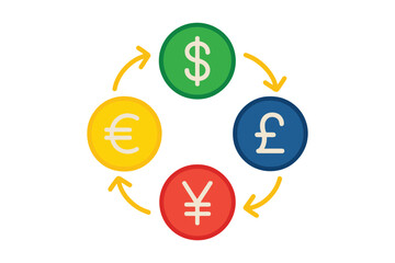 Global currency exchange concept with arrows showing financial flow