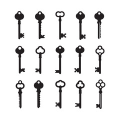 Antique Key Silhouettes – Medieval & Modern Vintage Keys Vector Set.