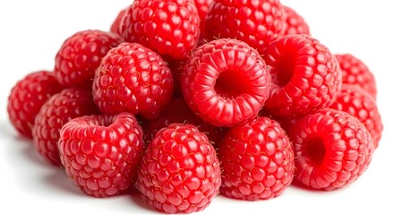 A vibrant pile of freshly picked ripe red raspberries showcasing their intricate texture and sweetness