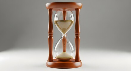 Classic wooden hourglass with flowing sand symbolizing the passage of time and the concept of measurement