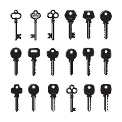 Antique Key Silhouettes – Medieval & Modern Vintage Keys Vector Set.