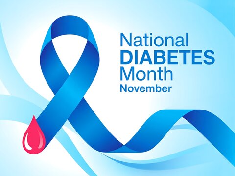 Awareness ribbon for national diabetes month in november featuring a blood drop symbol