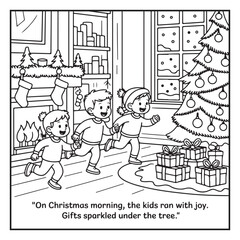 Obraz premium Black and White Holiday Coloring Page, Fun Christmas Coloring Page, Coloring Page Line Art, Christmas Coloring Page Illustration, Christmas Story