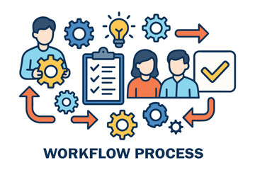 Teamwork and collaboration in a streamlined workflow process illustration