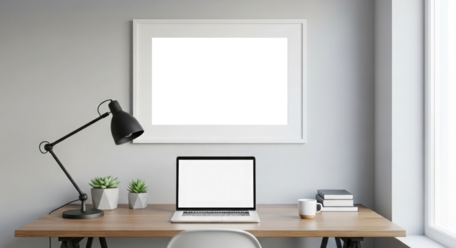 A Bright and Airy Office Space with Two Mockup Areas.