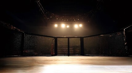 Empty mma octagon cage ring preparing for combat