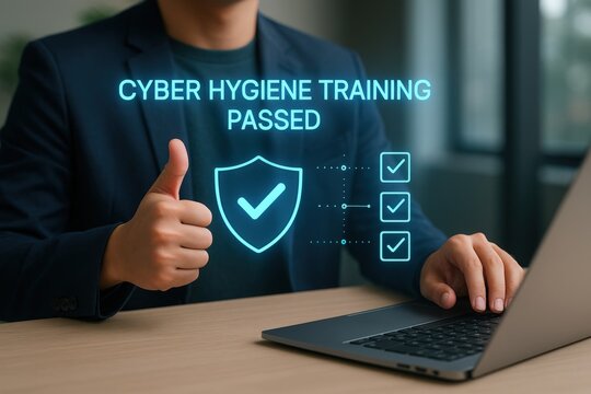Cyber hygiene training completion acknowledgment online digital certificate professional environment close-up view cybersecurity awareness - Powered by Adobe