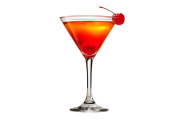 Red cocktail in martini glass with cherry isolated on transparent background