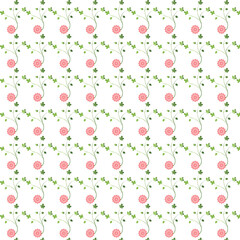 Retro floral pattern background with repeating pink green and white flowers and leaves