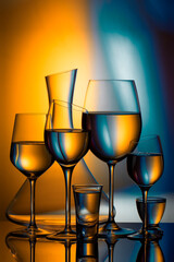 Glass goblets on a colored gradient background
