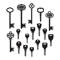 Antique Key Silhouettes – Medieval & Modern Vintage Keys Vector Set