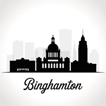 &lrm;Binghamton New York Skyline Silhouette &mdash; University and Southern Tier City Vector Illustration