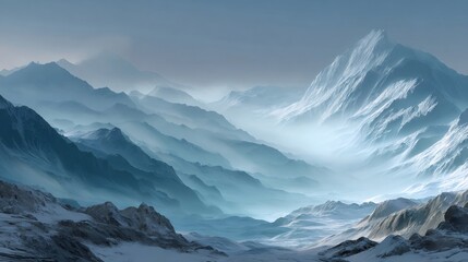 Obraz premium Snowcapped mountains rising through misty winter landscapes