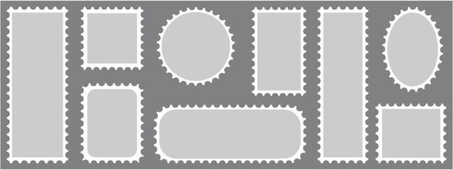 Blank postage stamps borders vector set. Mockup postage stamps with shadow. Realistic trendy post stamps set.. set of vintage summer.