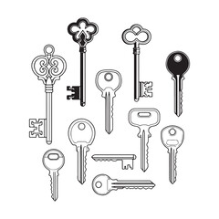 Antique Key Silhouettes – Medieval & Modern Vintage Keys Vector Set