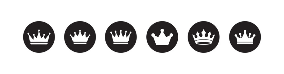 Crown icons set, Simple crown symbol collection, Royal crown black silhouette, Collection different crown sign, Vector illustration EPS 10.