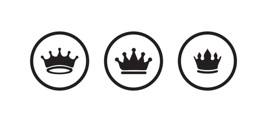 Crown icons set, Simple crown symbol collection, Royal crown black silhouette, Collection different crown sign, Vector illustration EPS 10.