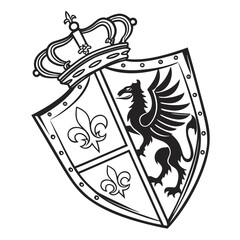 Heraldic shield with griffin and fleurdelis © Abu