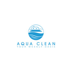 A logo for pool services featuring a clean, circular design. It showcases a house and pool above gentle waves, symbolizing a tranquil backyard oasis and the convenience of professional care.