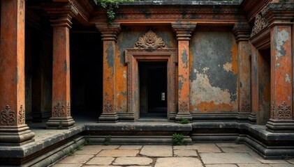 Close-up of weathered Khmer temple lower third frame , historical, erosion, ruins