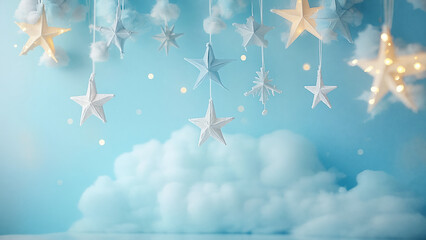 floating paper stars and cotton clouds
