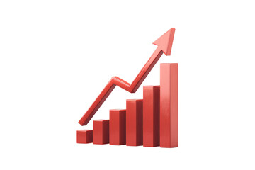 Obraz premium Red 3d bar chart with upward arrow isolated on transparent background