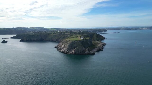 Torbay, South Devon, England: DRONE VIEWS: The drone circles Berry Head, a former military fortification and quarry. The fort was established in the 18th century and used during the Napoleonic Wars.