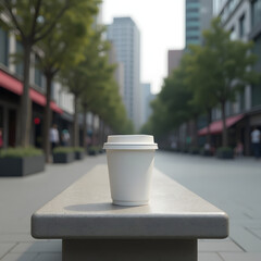 cup of coffee in the city, landscape in the background