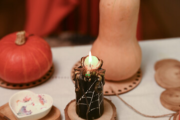 
Preparing to paint a pumpkin for Halloween at home