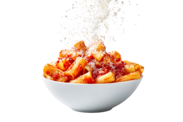Delicious pasta dish with cheese sprinkled on top isolated on transparent background