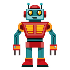 Retro robot toy with bright colors, a friendly face, and futuristic design provides a fun and nostalgic look at robotics and technology, great for children's content and retro designs