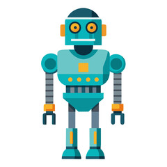 Fototapeta premium Retro-futuristic robot design with a friendly, cartoonish style evokes a sense of vintage technology and playful innovation, perfect for children's books or a tech startup's branding