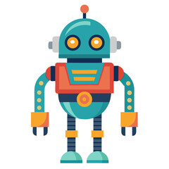 Playful Teal Robot Character with Orange Accents, Perfect for Children's Content and Retro Tech Designs, Adds a Fun, Modern Touch to Any Project, Originally a Scalable Graphic