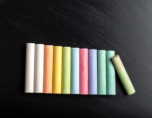 Colorful chalk arranged on a chalkboard