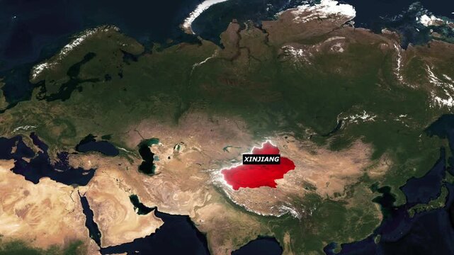 Xinjiang Region Map of China with Borders and Geographic Features