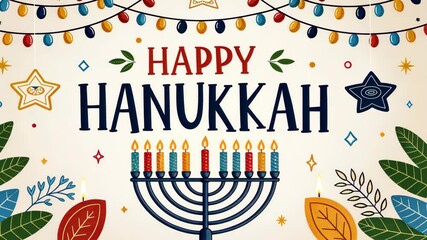 Colorful Hanukkah Celebration with Menorah and Lights - Powered by Adobe