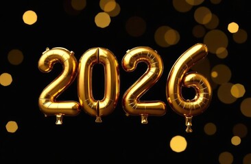 HAPPY NEW YEAR 2026 celebration holiday background greeting card banner - Golden defocus light on dark texture
