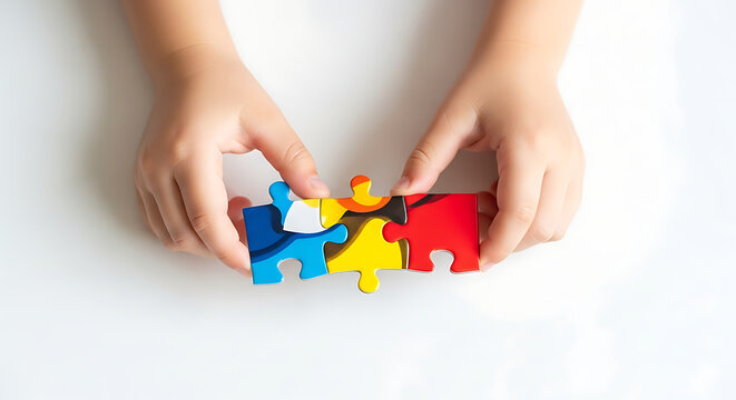 Children's day connecting colorful jigsaw puzzle pieces for autism awareness and early childhood development concept - Powered by Adobe