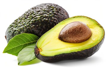 Fresh avocado halves on white background. Neural network AI generated